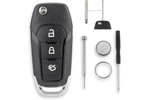 GLOUVDEYZ Für Ford Fiesta Focus Galaxy Mustang S-Max KA+ Mondeo Puma Transit/Tourneo Connect Courier Custom 3 Tasten Autoschlüssel Gehäuse mit Batterie CR2032 und Pin-Entfernungswerkzeug