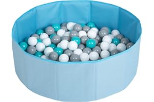 Petsona Piscina Pieghevole per Cani con Palline, Vasca da Bagno Asciutta per Animali, Rivestimento Sfoderabile E Lavabile, Blu: Bianco/Grigio/Turchese