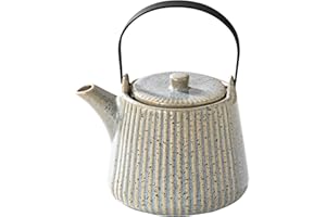 Yundu Théière en céramique grise et bleue, 1000ml/33.8oz, assez pour 4 tasses, théière avec infuseur pour thé en vrac, théière rayée avec infuseur de thé amovible