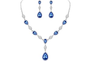 Clearine Juegos de Joyas de Mujer Cristales Forma Agua Gota Lágrimas Collar y Pendientes para Novia Boda Fiesta Elegante