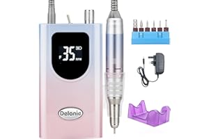 Delanie Nail Drill, 35000 RPM Electric Nail Files Rechargeable Portable E File Kit with 6 Drill Bits for Acrylic Nails and Gel Nails Gradient Pink