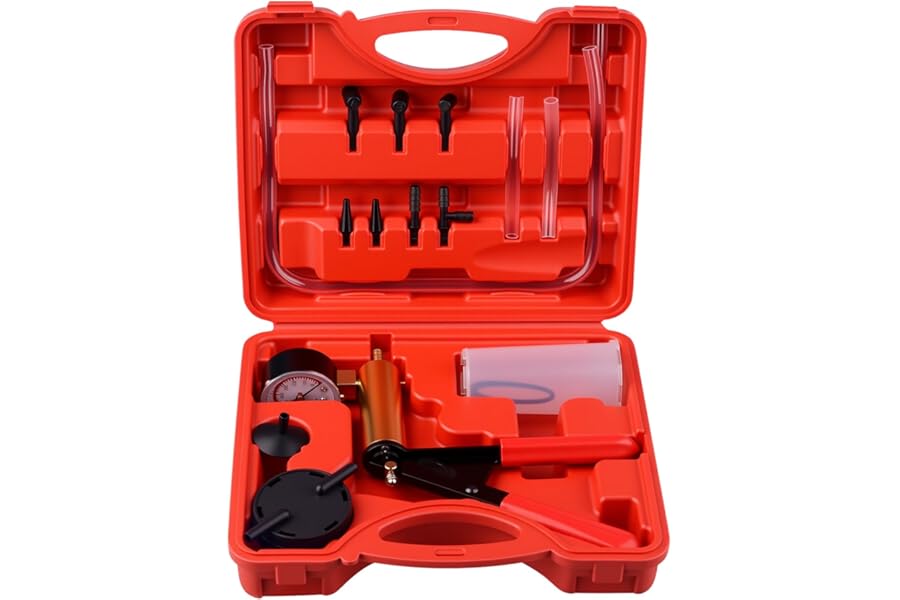DAYUAN Vacuum Pump Brake Pump Tester Set Vacuum Gauge and Brake Bleeder Kit for Car with Adapters Housing Metal Handle