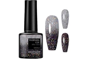 SONGQEE Farbwechsel UV Gel Nagellack - 7.5ml Temperatur Soak Off LED Nail Art Lack - Glitzer Schwarz Grau (12)