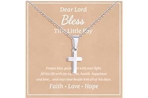 Jewl Aoer Stainless Steel Cross Silver Necklace for Boys, First Holy Communion Baptism Christian Gifts for Teenage Boys Son Nephew Toddler for Birthday Easter Christmas