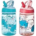 Nuby Mighty Swig Water Bottle - No Spill Active Toddler Sippy Cup | 360 ml / 12 oz | Carry Handle | Dishwasher and Microwave Safe | Suitable Beaker for 18 Months Plus (Under The Sea, Pack of 2)