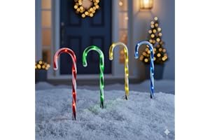 Taylor & Brown 4 Pack Candy Cane Christmas Lights Pathway Lighting Lawn Patio Garden Stake Lights Marker Festive Indoor Outdoor Decorations Battery Powered. (Multi)