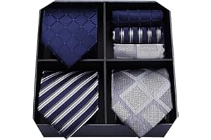 HISDERN Zestaw 3 szt. klasyczny elegancki męski jedwabny krawat zestaw krawatów i poszetka - wiele zestawów