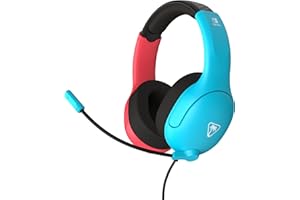 Turtle Beach Airlite Fit Auriculares con Cable para Juegos en Neón Azul y Rojo con Licencia Oficial para Todos los Nintendo Switch: micrófono abatible y silenciable, Orejeras de Comodidad Superior