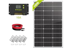 Newpowa 100 Watt 12V Solar Panel Kit Off-Grid System for Homes RV Boat, 100W 12 Volt Monocrystalline Solar panel + 10A PWM Charge Controller + Mounting Z Brackets + Extension Cable with Connector