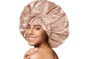 BONNET QUEEN Cuffia Seta Capelli Notte Regolabili Cuffia Capelli Ricci Bonnet con Lacci Lunghi Morbida e Protettiva Anti-Crespo, Champagne
