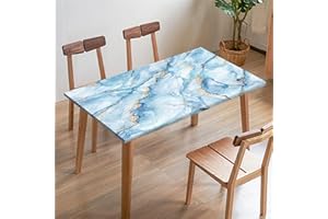 Morbuy Tovaglia con Bordo Elastico Rettangolare, Stampa Marmo Tovaglie Elastica Impermeabile Antimacchia Copritavolo Quadrato da Esterno Resistente al Vento per Giardino (183x77cm,Blu Chiaro)