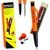 BRILLPRODUCT Professional Carpenter Pencil 3 in 1 High Visibility + 7 Replacement Leads (Sharpener Set + Ergonomic Tip + 7 Le