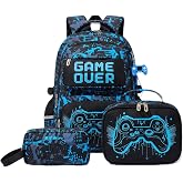 Amythe School Backpack Children 8 to 12 Years Luminous 3 Pieces Set | Waterproof 3 Pieces Reflective Blue Daypack Multi-Pocke