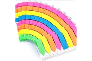 FANDAMEI 12 Pack Neon Index Flags - 1920 pcs Multicolour Index Tab Sticky Page Markers, Rectangle & Arrow Coloured Tabs, Translucent Sticker Tabs Note Flags with 12 cm Ruler for Book as Reading Label