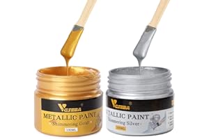 VGSEBA Acrylic Paint Metallic Gold and Silver, 200ml Gold Leaf Paint for Art, Painting, Handcrafts, Ideal for Canvas Wood Clay Fabric Craft Supplies, Non Toxic, Non Fading