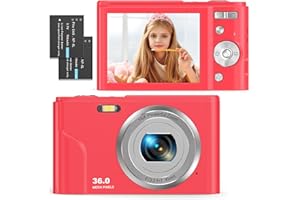 Digital Camera 1080P Full HD Compact Camera 36MP Vlogging Camera with 16X Digital Zoom, FamBrow Photo Camera 2.4 Inch LCD Mini Video Camera for Students/Children/Adults/Beginners (Red)