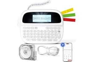 Goknu Beschriftungsgerät Selbstklebend, Etikettiergerät Bluetooth,Handy Etikettendrucker mit QWERTZ Tastatur, M950 Label Printer mit Etiketten Labeldrucker, Schreibmaschine for Büro Home Office