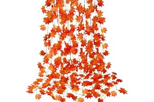 GWAWG Set med 12 höstlöv höstlönnlöv girlang 2,3 m girlang dekorationer för Thanksgiving halloween öppen spis juldekoration