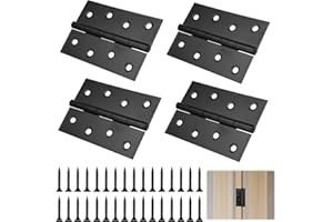 KINETICKRAFT Lot de 4 Charnières Pliables 100 mm × 70 mm en Acier Inoxydable Noir, Exterieur Charnière Inox, Trous de Charnière Plats Pliants, pour Meubles de Maison, Armoire, Porte, Tiroir, Boîte en Bois