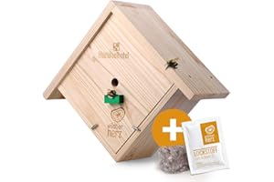 wildtier herz | Bumblebee Hotel for Hanging up – includes: Bumblebee attractant and nesting material, nesting aid for bumblebees, made of weatherproof solid wood, bumblebee house, insect hotel for the garden.