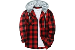 JACKETOWN Plaid Casual Sweatshirt Hoodie Long Sleeve Men's Shirt With Pocket Button Down Checked Jacket Flannel Regular Fit 4 Seasons Lumberjack M-3XL