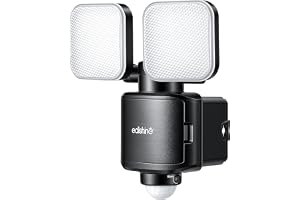 EDISHINE Rörelsedetektor utomhus batteri, LED utomhu, roterande | 900 lm 6 500 K superljus, dubbelhuvud, PIR-sensor, stor detektionsräckvidd, IP44 utomhusstrålkastare för garage, trädgård