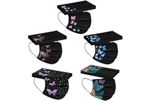 AmyGline 50 Stück Einweg,3-lagig Vliesstoff,Mund-Nasen-Schutz,Schmetterling Motiv,Atmungsaktive,Multifunktionstuch Halstuch Bandana für Erwachsene