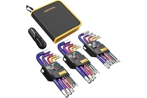 AMTOVL Hex Keys Set, 27PCS Allen Key Set & Star Key Set, Metric Imperial Extra Long Ball End Hex Key Set with Color Coding with T-Handle for Bicycle Repair Household DIY
