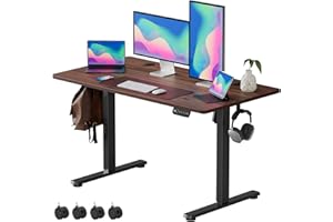 VOSATRON Elektrisch Höhenverstellbarer Schreibtisch 120x60cm Schreibtisch Höhenverstellbar mit Memory-Steuerung und Anti-Kollision Technologie, Rollen, Spleißbrett, Schwarz Rahmen/Mahagoni Tischplatte