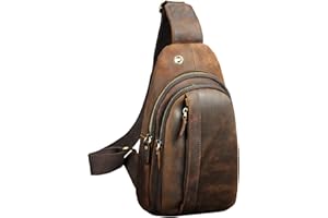 Le'aokuu Men's Genuine Leather Hip Bag Borsa di pancia Borsa a tracolla Borsa di tracolla Borsa di petto per moto Jogging 010