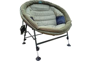 CARPZILLA Foldable Folding Wide Round Fishing Chair Sunchair Moon Chair Adjustable Legs Rotating Feet 220g Fleece Padding Pockets Bottle Holder Oxford Fabric Heavy Duty 150KG Weight Limit Dark Green