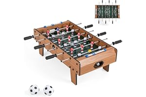 GOPLUS Mini Baby-Foot Enfant Adulte, Table de Baby-Foot LED sur Table, 12 Figurines, 2 Balles, Jeu d'arcade sur Table, pour Fête, Salle de Jeux, Soirée en Famille