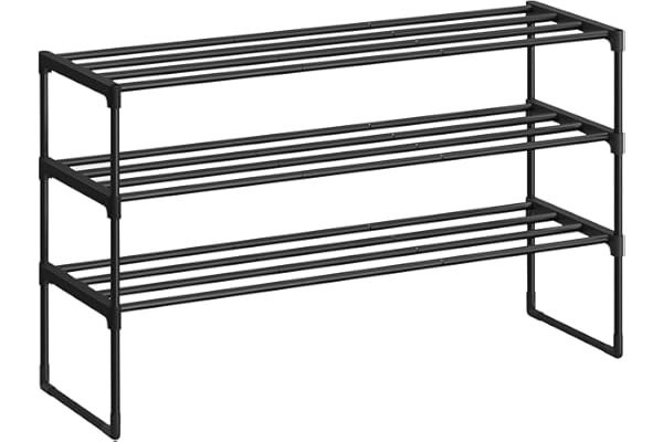 SONGMICS Étagère à Chaussures 3 Niveaux, Porte-chaussures en Métal, à l’Endroit ou à l’Envers, pour 16-20 Paires, Empilable, pour Couloir, 30 x 92 x 55 cm, Noir LSA303B02