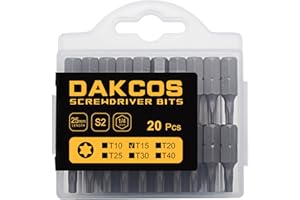DAKCOS Juego de puntas de destornillador de estrella Torx de T15 de 20pc, acero S2 longitud de 25mm