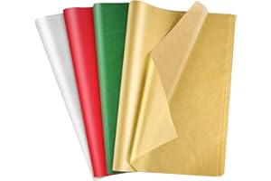 MIAHART 60 feuilles de papier de soie de Noël en vrac 50 * 35 cm Papier d'emballage de Noël rouge et vert pour bricolage et artisanat Sacs-cadeaux Emballage Décorations (Red,Green,Gold,Silver)