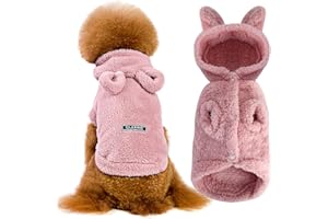 Eurobuy - Maglione caldo invernale per cani, spesso e morbido, in morbida flanella, con cappuccio con orecchie da orso, in tinta unita