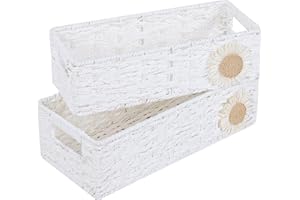 YheenLf Cestini Portaoggetti, Cesta Tessuto Rettangolare con Maniglia, Immagazzinaggio Contenitori, Scatole Dell'organizzatore Delle Forniture del Bagno, 37x16,5x11cm, Bianco