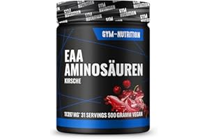 ‎GYM NUTRITION EAA Pulver hochdosiert I 500g mit 8 essentiellen Aminosäuren I Vegan I Mit BCAA I (Kirsche)