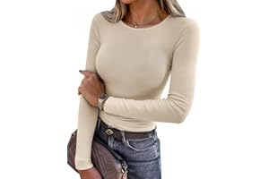 Aottori Maglia Donna Manica Lunga Girocollo Maglietta Costine Aderente Basic Tops Slim Fit Elegante T-Shirt Elasticizzato Tinta Unita Casual