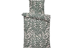 one-home Jersey Bettwäsche kuschelig Weiche Baumwolle Bettbezüge mit Reißverschluss, Größe:135x200 cm, Farbe:Blätter grün