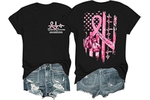 NUQQICHONGTIAN Tee-Shirt Octobre Rose pour Femme Cancer du Sein Ruban Tshirt À Manches Courtes Col Rond Hauts Chic Et Élégant Été Teeshirt Top Grande Taille