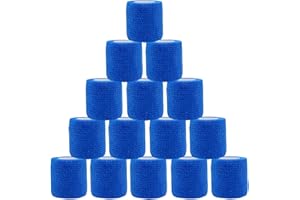 NELLHOMY 15 Rollen Selbstklebender Verband, 5cm x 4,5m Non-Woven Pflaster Rolle Verbandsmaterial für Mensch und Tier, Elastische Binde Bandage Fixierbinde Haftbandage Selbstklebend für Sport, Haustiere(blau)