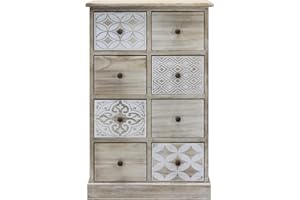 Rebecca Mobili Cassettiera 8 Cassetti, Mobiletto Bagno Shabby, Legno, Bianco Beige, Ingresso Bagno - Misure: 80,5 x 53,5 x 25 cm (HxLxP) - Art. RE6537