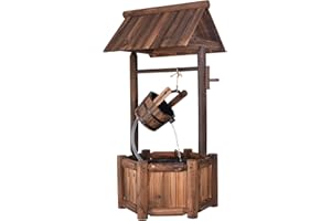 COSTWAY Fuente de Pozo de Deseos de Agua, Rústica de Madera al Aire Libre de Jardín, Decorativa de Patio Con Bomba Eléctrica