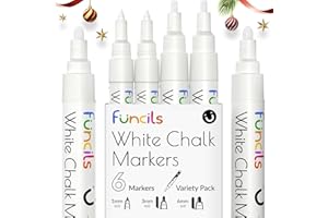Funcils Lot de 6 marqueurs à craie blanche pour tableau noir, tableau noir, fenêtre, étiquettes, bistro, verre, voitures – Assortiment de 6 (2 x 1 mm, pointe fine de 3 mm et pointe épaisse de 6 mm