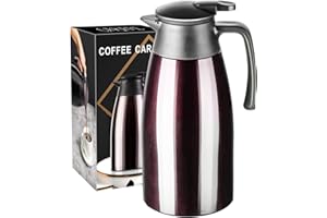 PARACITY Thermoskanne 2 Liter Kaffeekanne mit Keramikeinsatz, vakuumisolierte Teekanne Edelstahl, Teekanne Thermo zum Warmhalten von Kaffee & Tee für 12 Stunden / 24 Stunden kalt Thermokanne(Braun)