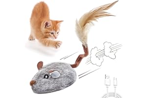 SUHACO Giocattoli Interattivi del Gatto Giocattoli Automatici Della Piuma del Gattino, Giocattoli Elettrici Casuali del Gatto del Mouse in Movimento Con La Coda Della Piuma per La Noia, USB Ricaricabile