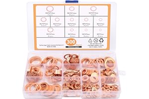 AMZSKU Set di 300 rondelle, set di anelli di tenuta piatti in rame, assortimento per viti (M5 M6 M8 M10 M12 M14 M16 M20)