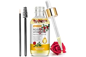 ROONGDUUDLL Rosenöl für Gesicht mit Rosenblüten, Bio Vitamin E Öl für Anti-Aging, Narben & Dehnungsstreifen, Gua Sha öl, natürliches Massage Körperöl mit Duft für trockene Haut, Kopfhaut und Nägel - 60ml