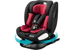 globalkids Isize 360 Swivel Baby Car Seat with ISOFIX - Suitable for Children from 40-150cm(New Norn-12 Years Old),Group 0+1/2/3 (0-36 kg),R129 Highback Booster Car Seat Red